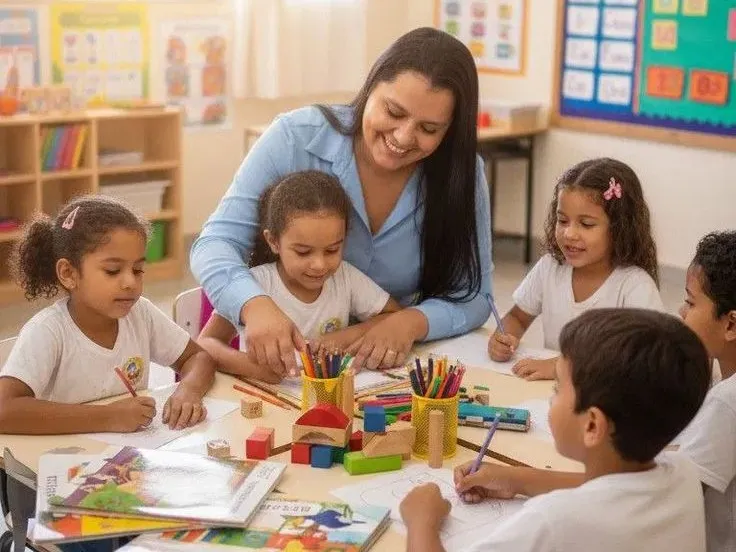 Teachers helping kids.